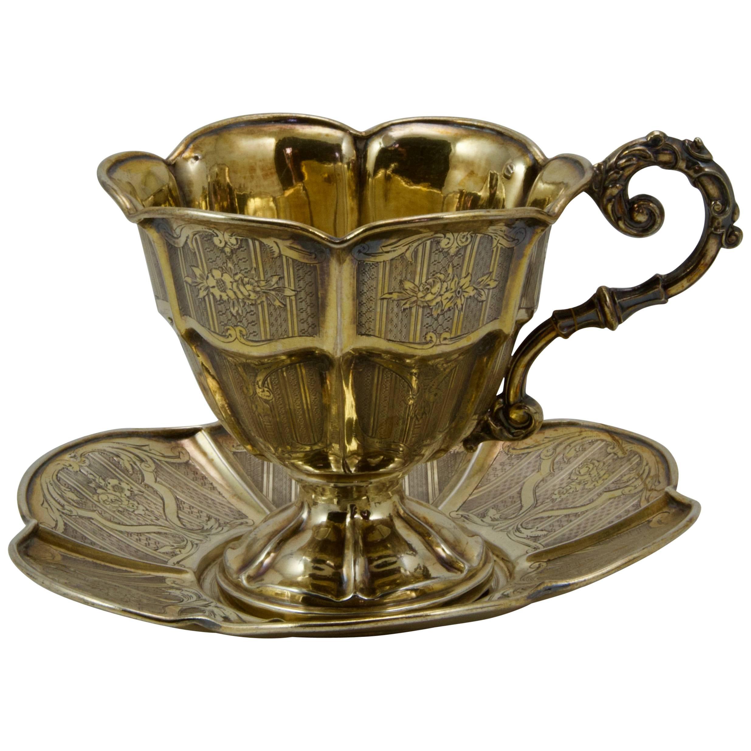 19th Century Vermeil Decorative Chocolate Cup Made in Paris For Sale