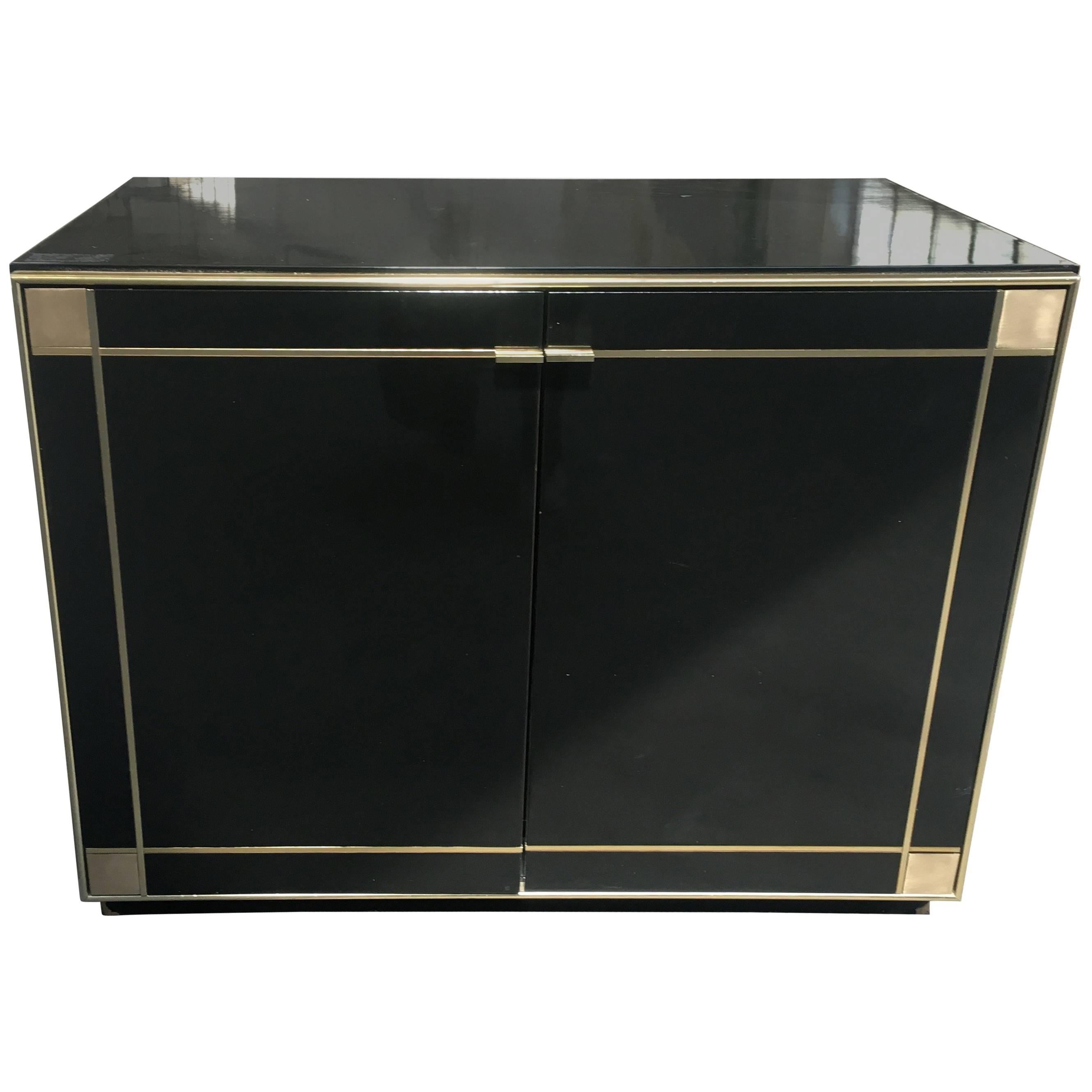 Italian Low Cabinet with Brass Details from 1970s