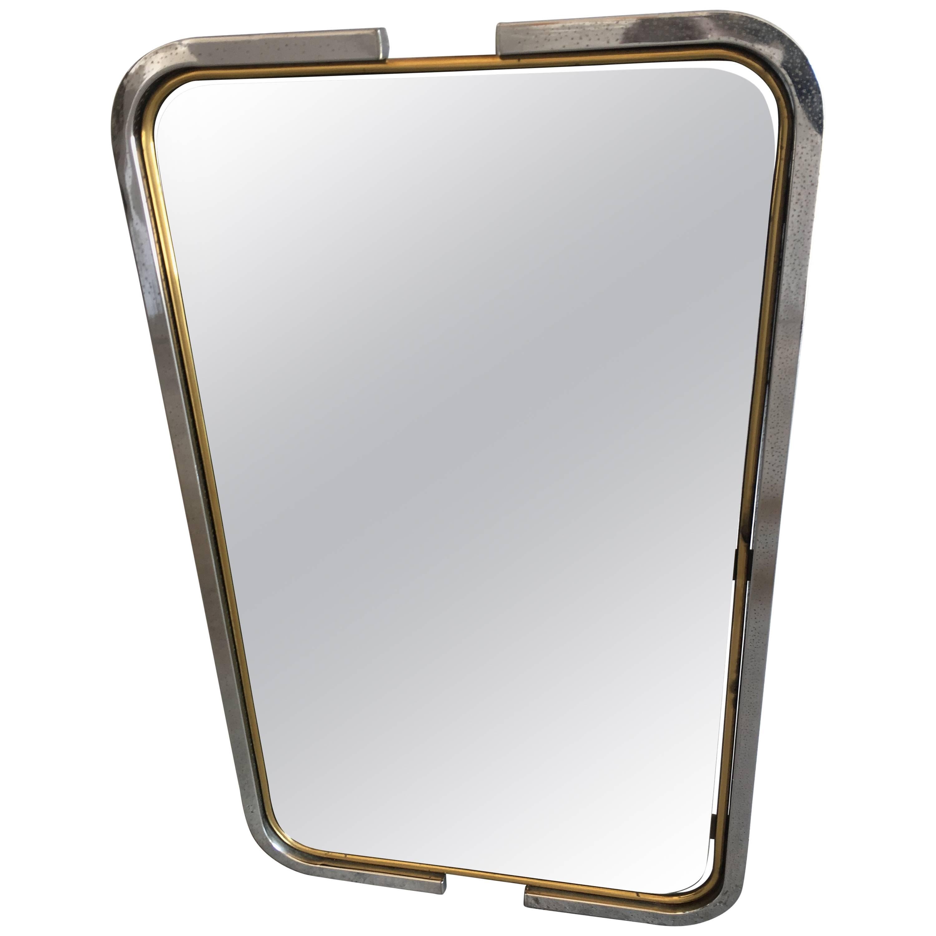 Italian Mid-Century Modern Mirror with Chrome and Brass Frame from 1970s