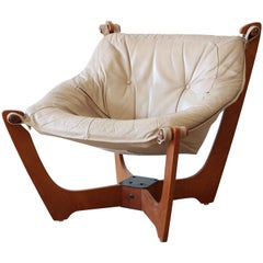 Vintage Odd Knutsen Teak Luna Chair in Tan Leather