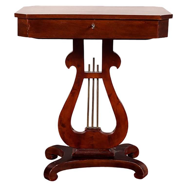 Antique Classical Regency Style Mahogany Lyre Base OneDrawer Console