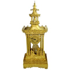 French Restoration Period Chinese Motif Gilt Bronze Mantel Clock by Honoré Pons