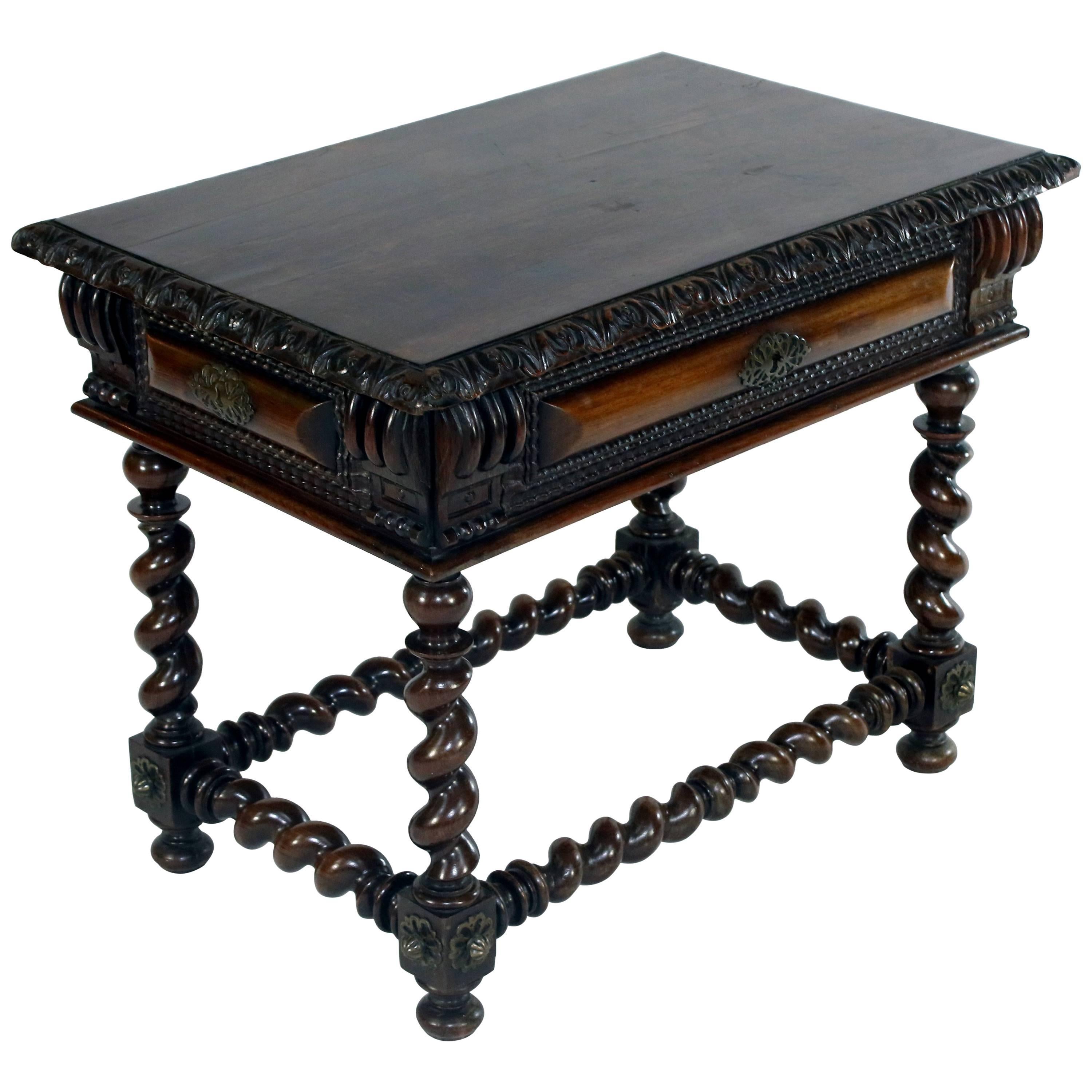 19th Century Indo-Portuguese Palisander Wood Single Drawer Low Table For Sale