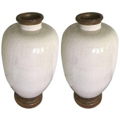 Antique Pair of Rare 17th Century Japanese Glazed Porcelain Temple Vases