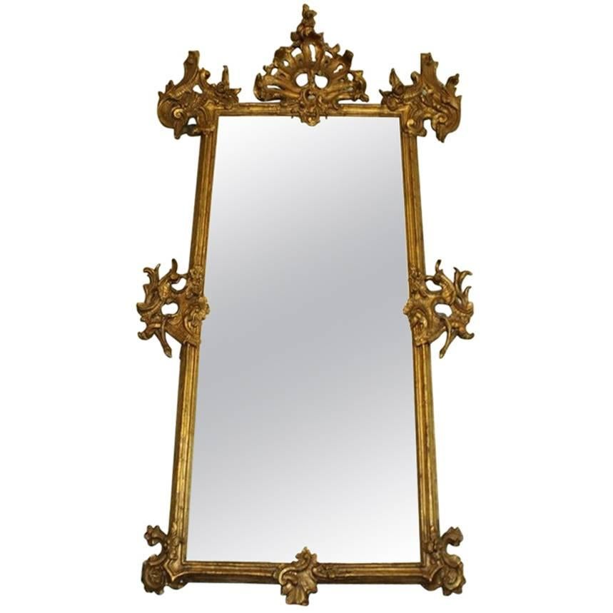 Rare 18th Century Lavishly Carved Pier Ballroom Mirror with Gilt Rococo Detail For Sale