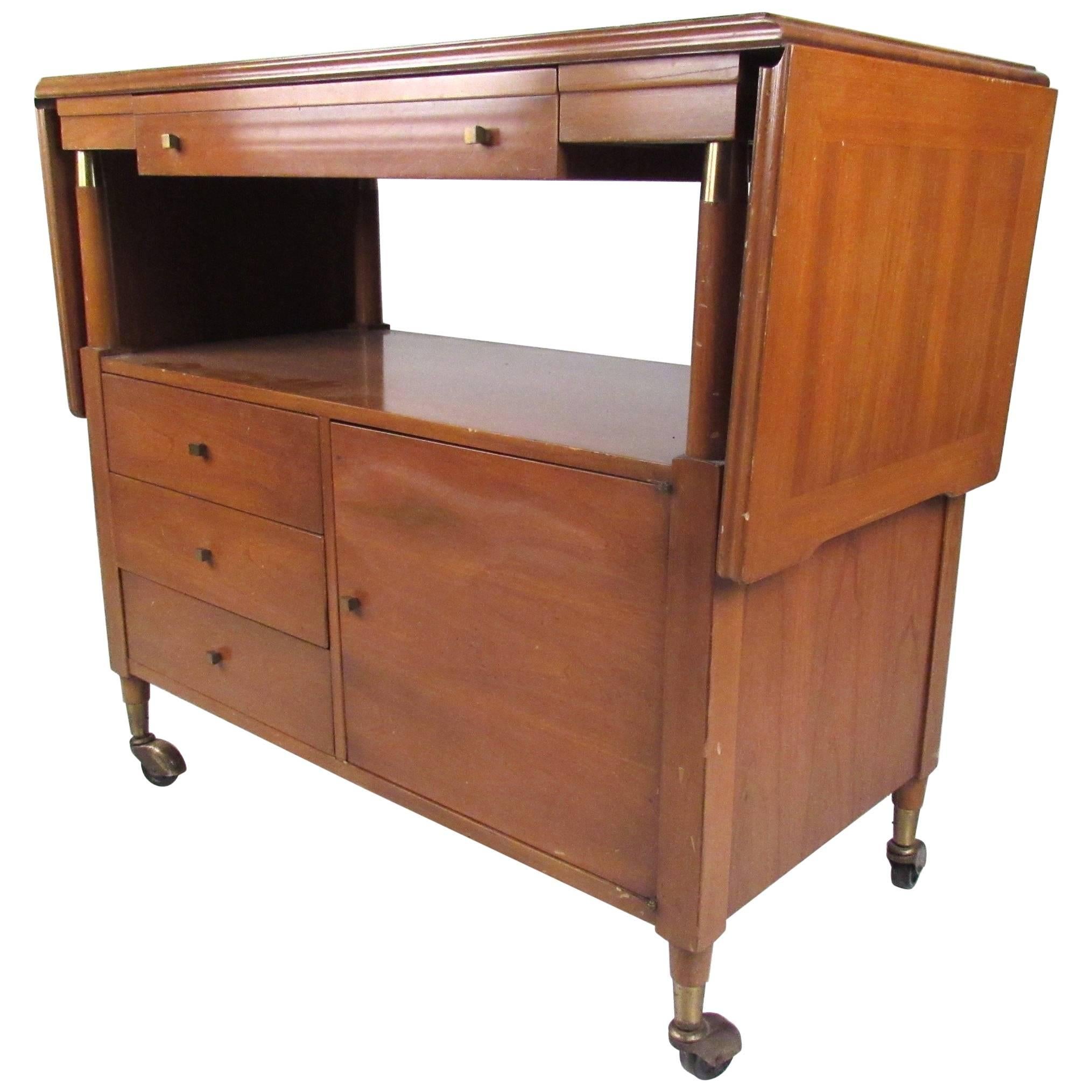 John Widdicomb Midcentury Walnut Bar Cart