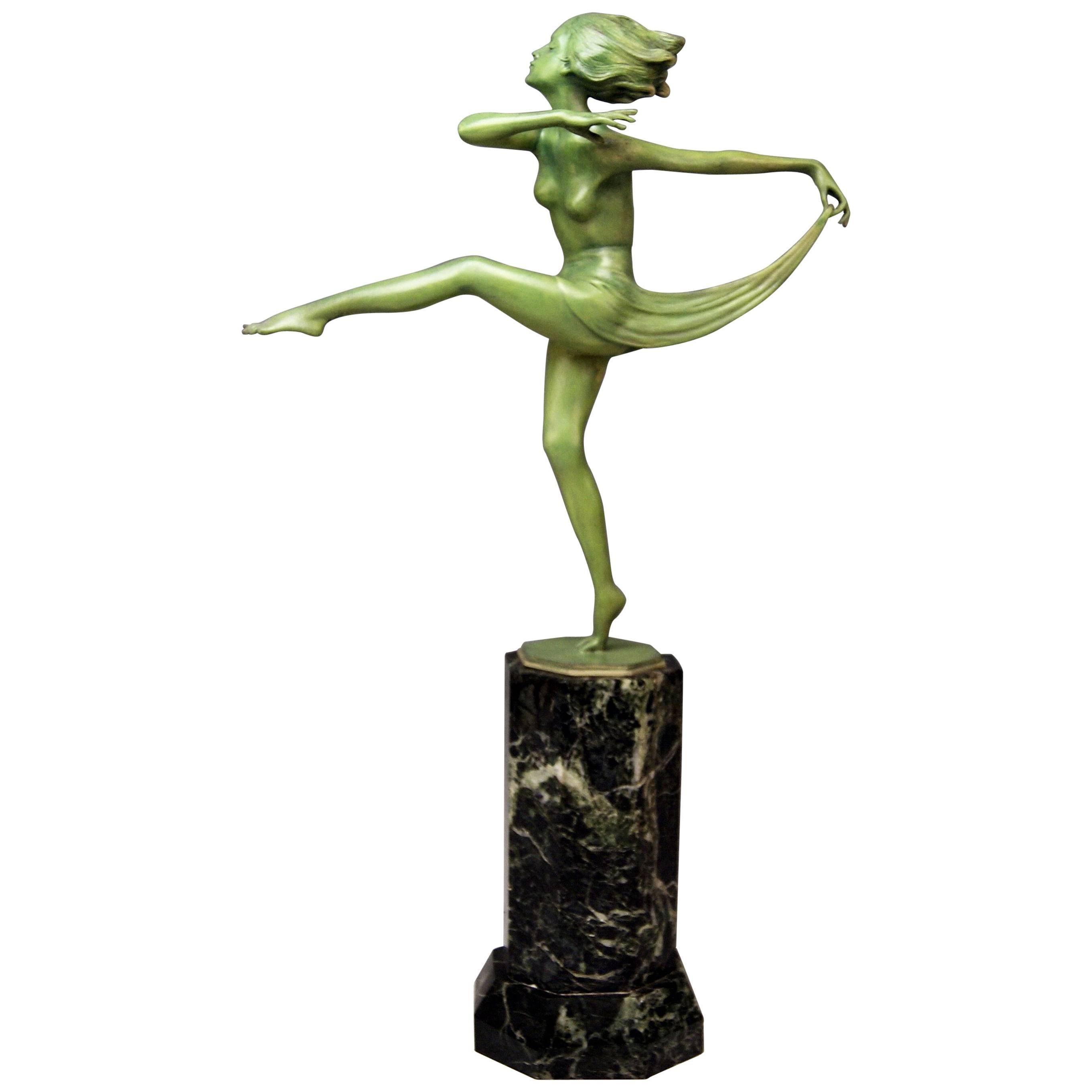 Vienna Bronze Figurine Art Deco Lady Nude Dancer Josef Lorenzl Marble Base 1925