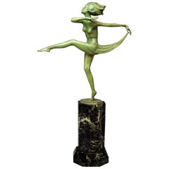 Vienna Bronze Figurine Art Deco Lady Nude Dancer Josef Lorenzl Marble Base 1925