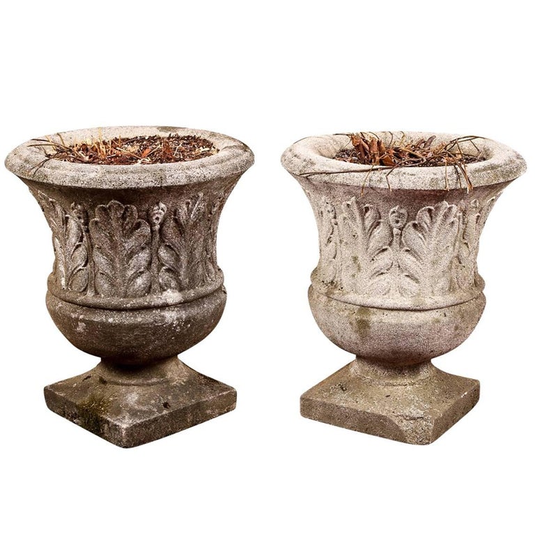 Pair of Older Cement Garden Urns For Sale at 1stDibs