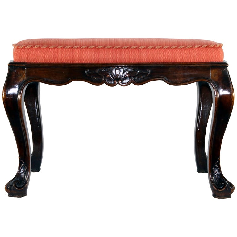 19th Century French Carved Walnut Upholstered Vanity Bench For Sale at