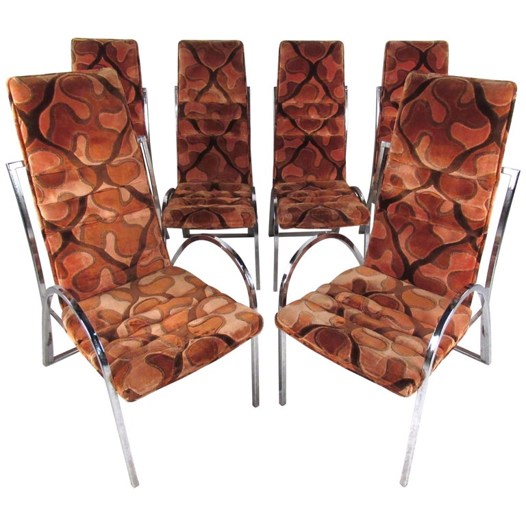Vintage Chrome and Upholstered High Back Dining Chairs For Sale at 1stDibs