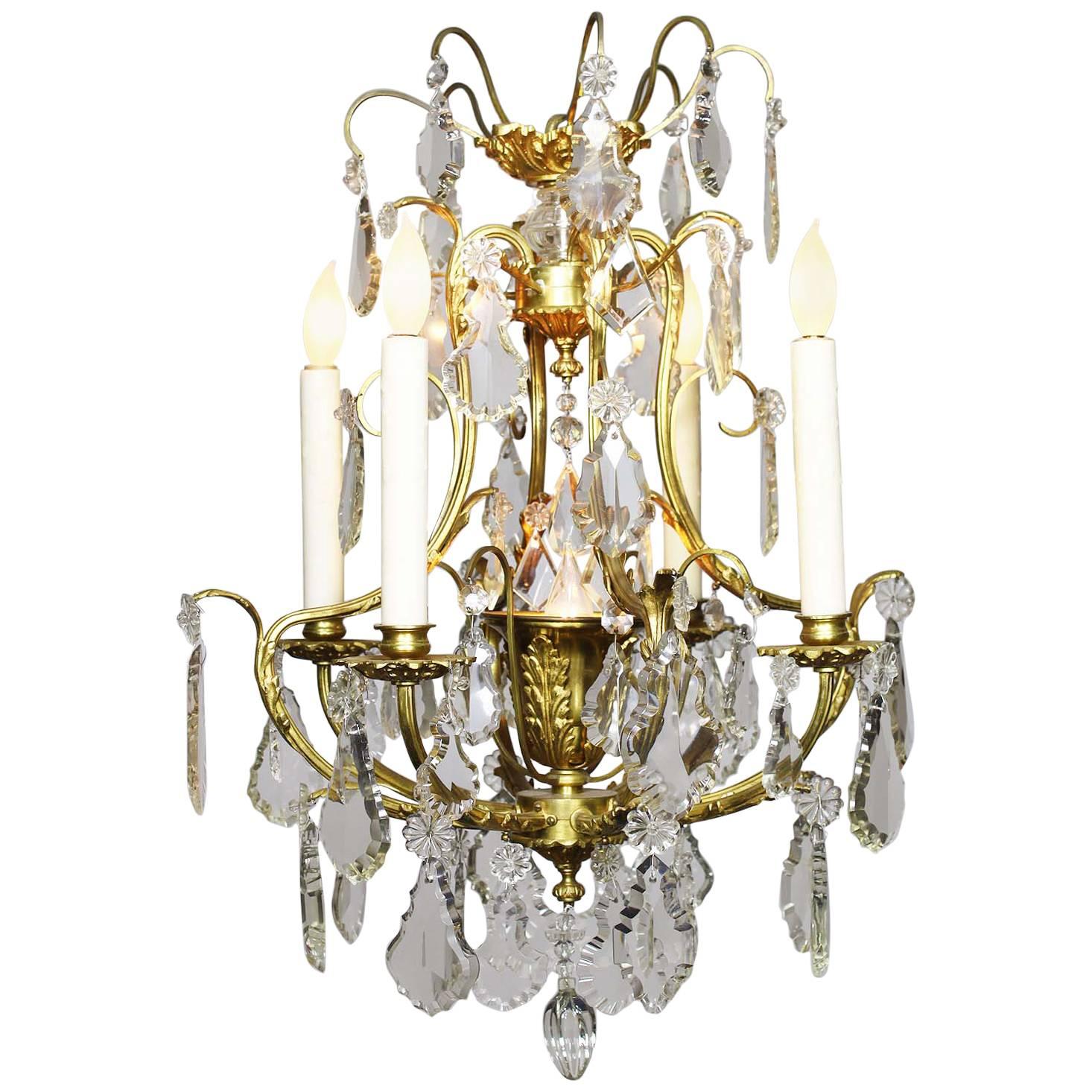 French Louis XV Style Gilt Bronze and Cut-Glass Foyer or Bedroom Chandelier For Sale