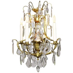 Antique French Louis XV Style Gilt Bronze and Cut-Glass Foyer or Bedroom Chandelier