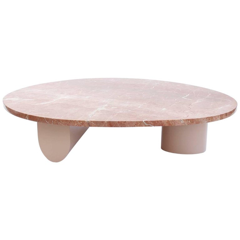 Isla Coffee or Cocktail Table, Rojo Alicante Marble and Lacquered Wood For Sale