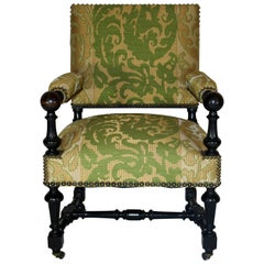 19th Century Carved Walnut Dutch Baroque Armchairs with Custom Devoré Velvet