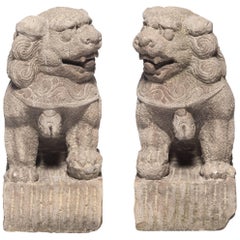 Pair of Chinese Stone Fu Dog Protectors, c. 1850