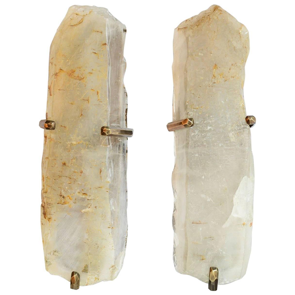 Rare Pair of Natural Rock Crystal Sconces