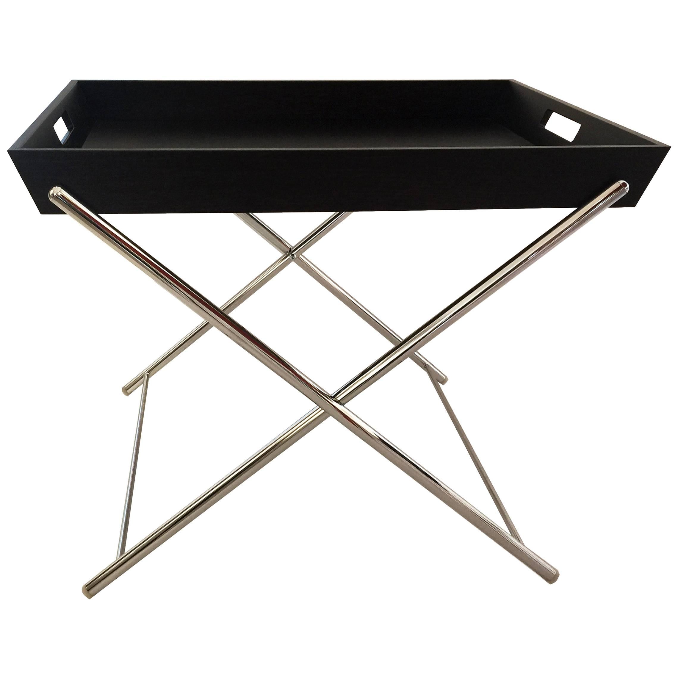 Miami Side Table by Marco Zanuso Jr with Wenge Stained Oak Veneer and Chrome For Sale