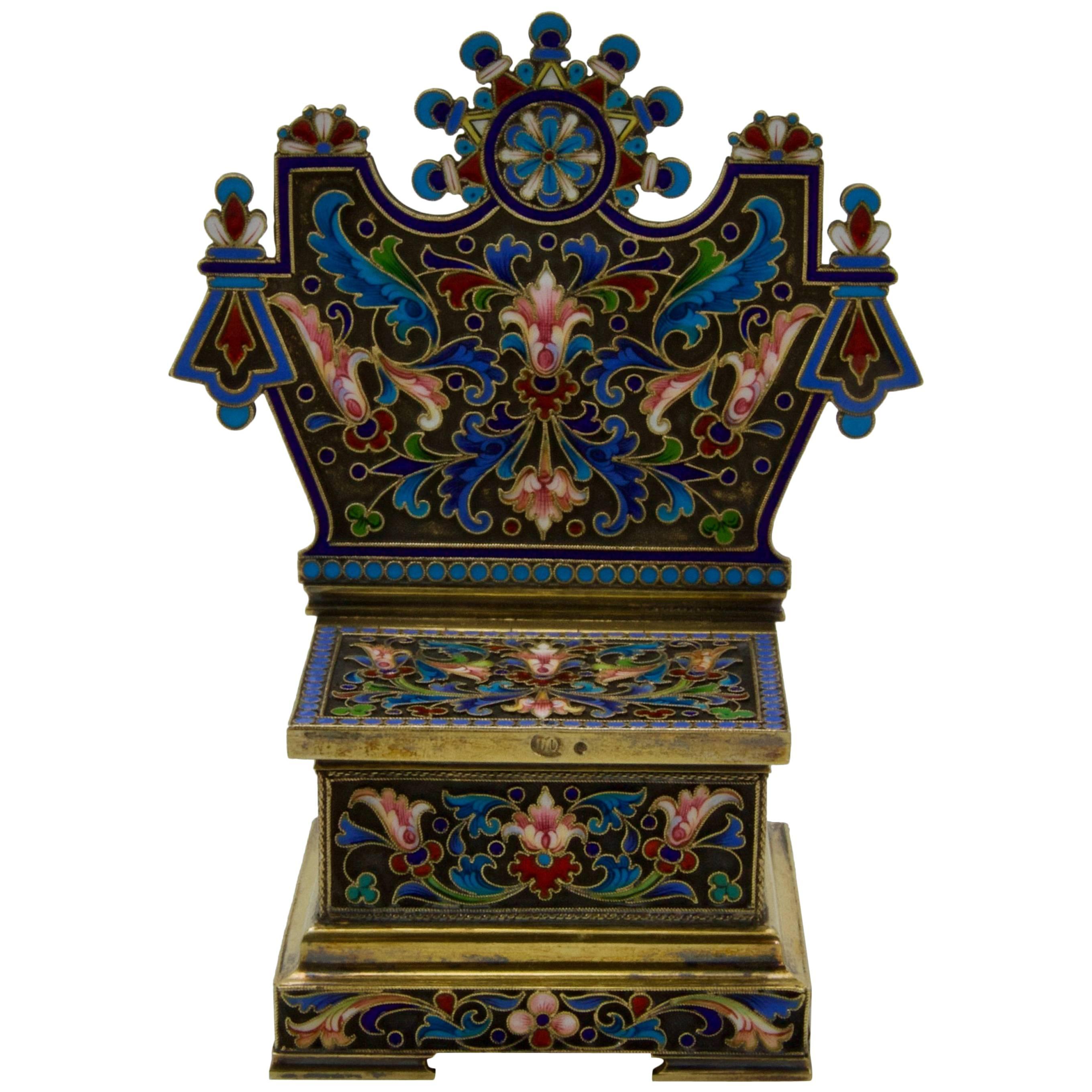 Antique Russian Enamel and Vermeil Salt-Chair by Ovchinikov For Sale