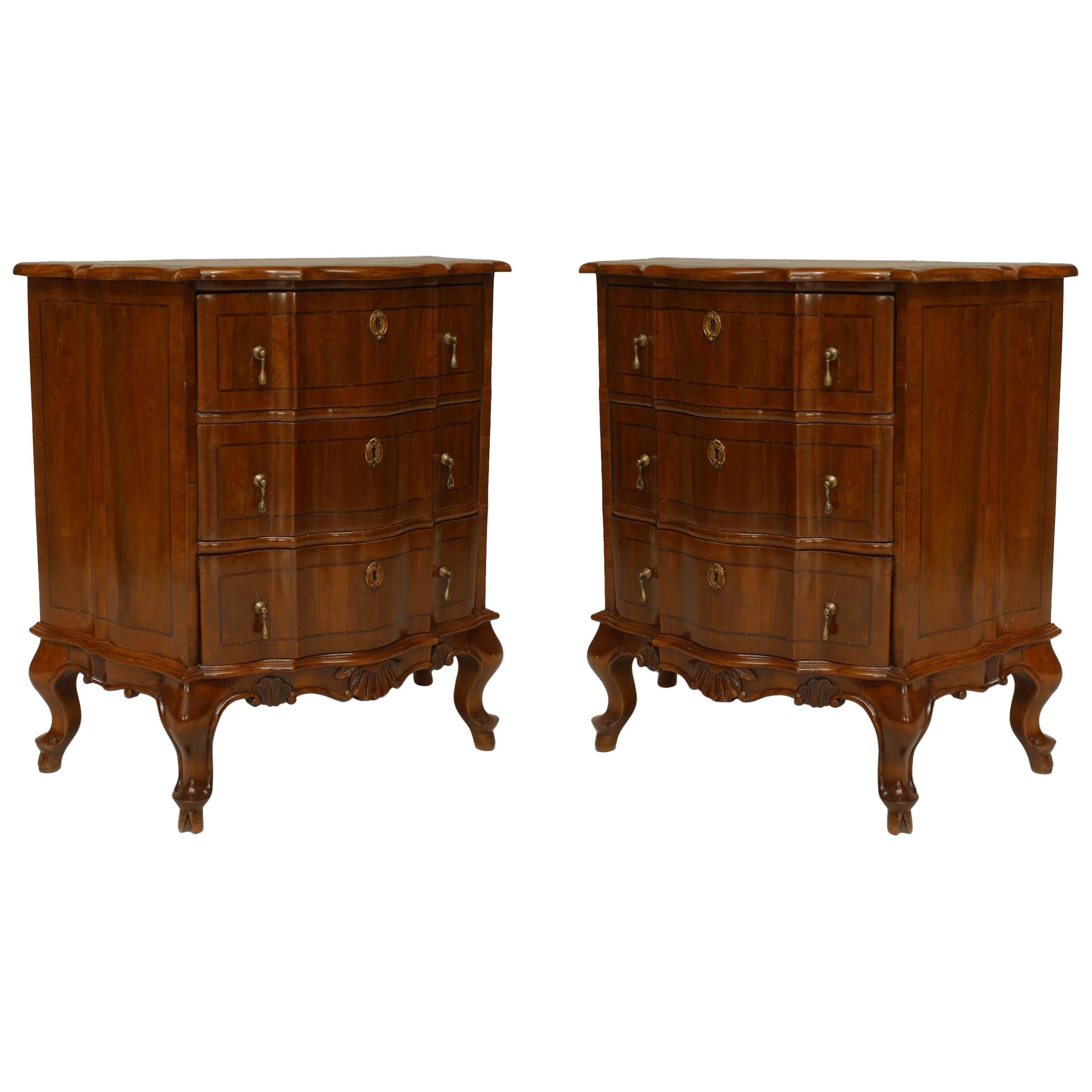 Pair of Italian Venetian Walnut Bombe Shaped Bedside Commodes For Sale
