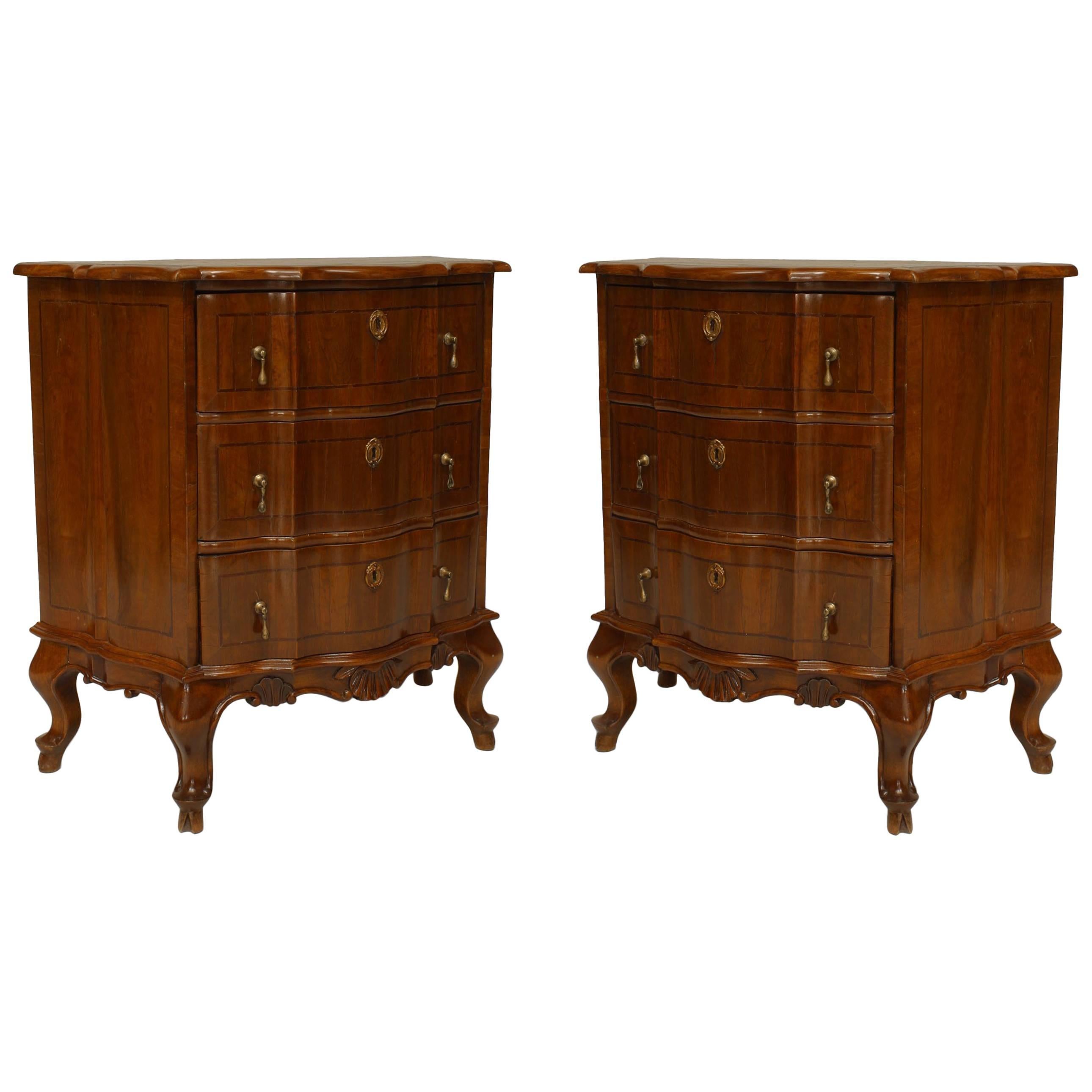 Pair of Italian Venetian Walnut Bombe Shaped Bedside Commodes