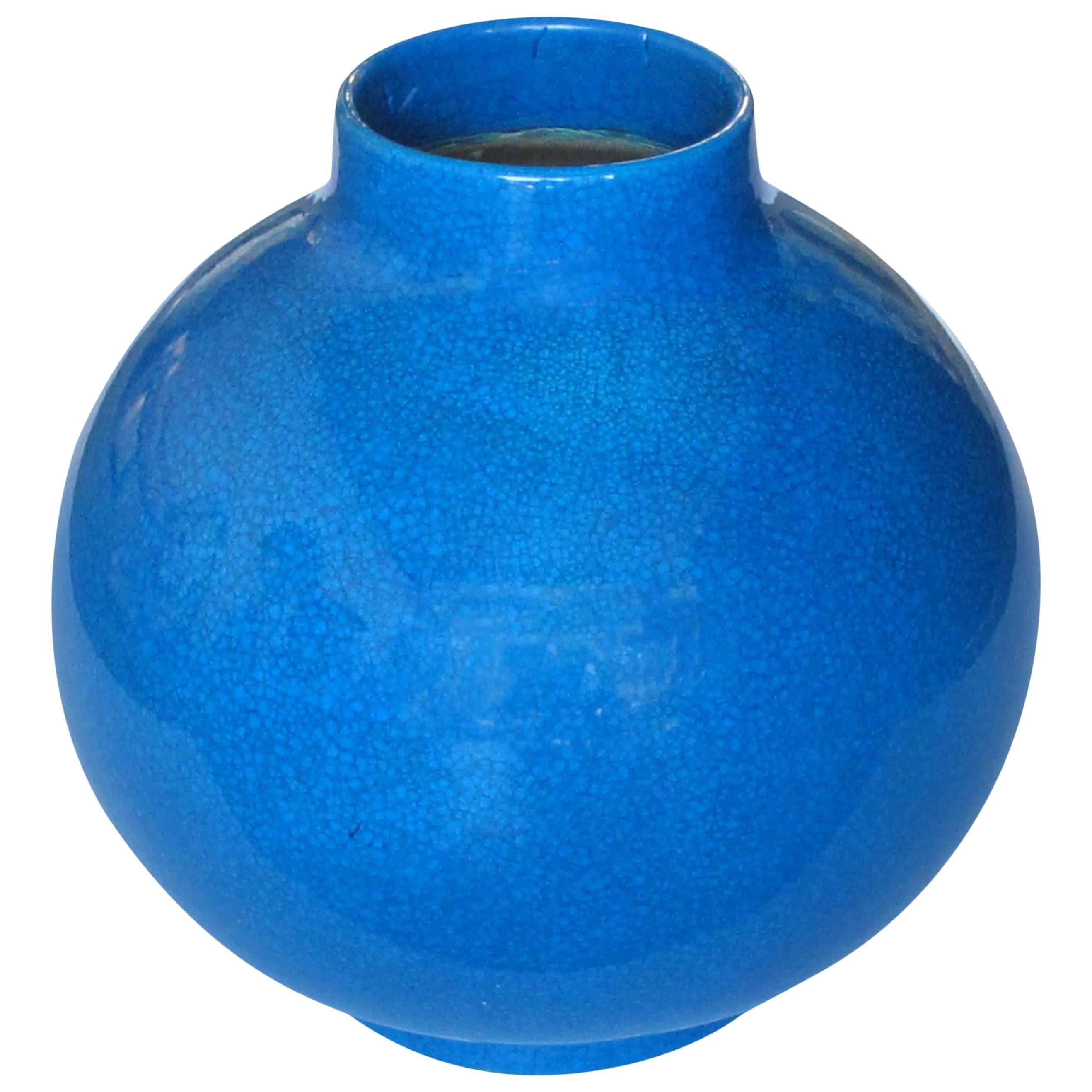 Good Quality 1920s Crackle-Glazed Spheroid Vase by Boch Freres Keramis, Belgium