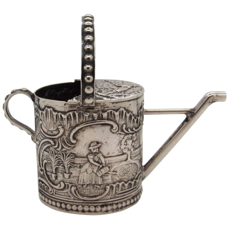 Antique Miniature Repousse Silver Watering Can For Sale at 1stdibs