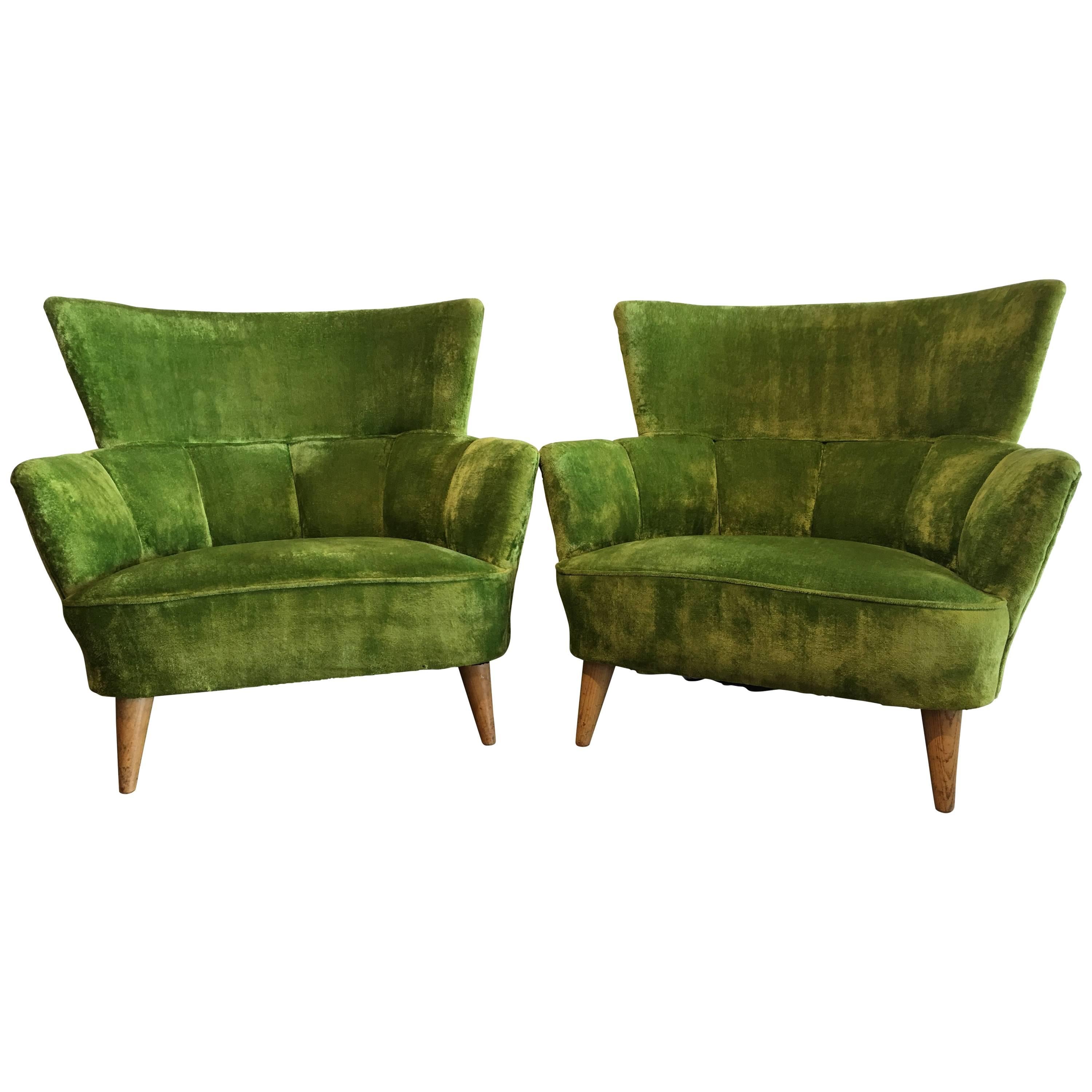 Midcentury Lime Green Chairs Covered in Original Fabric