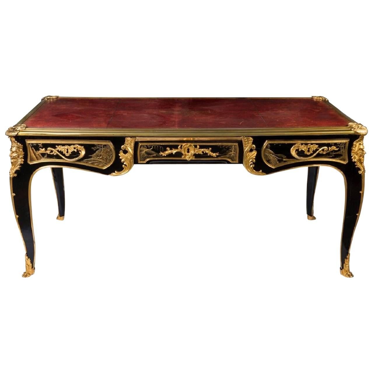 A 19th Century Black Lacquered and Ormolu-Mounted Bureauplat For Sale