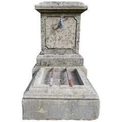 Antique Small Garden Wall Fountain in Aged and Patinated Natural Limestone, Provence