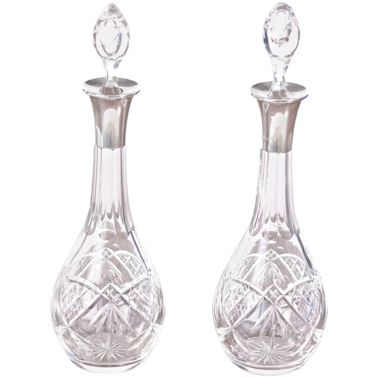 Pair of Antique Clear CutGlass Decanters at 1stDibs