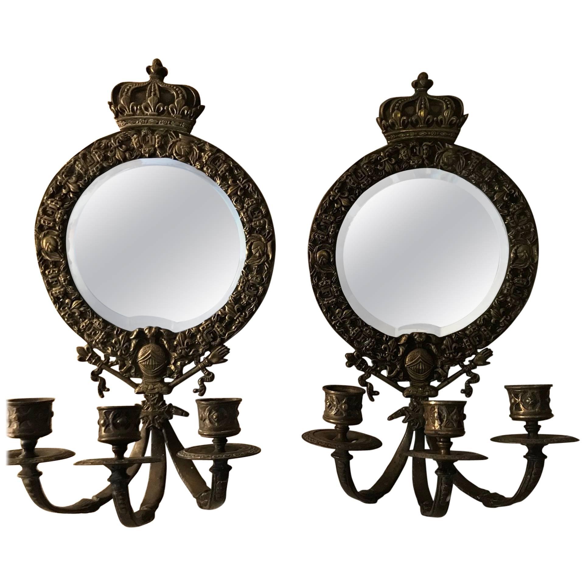 19th Century Pair of Mirrored and Bronze Sconces For Sale
