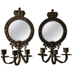 Antique 19th Century Pair of Mirrored and Bronze Sconces