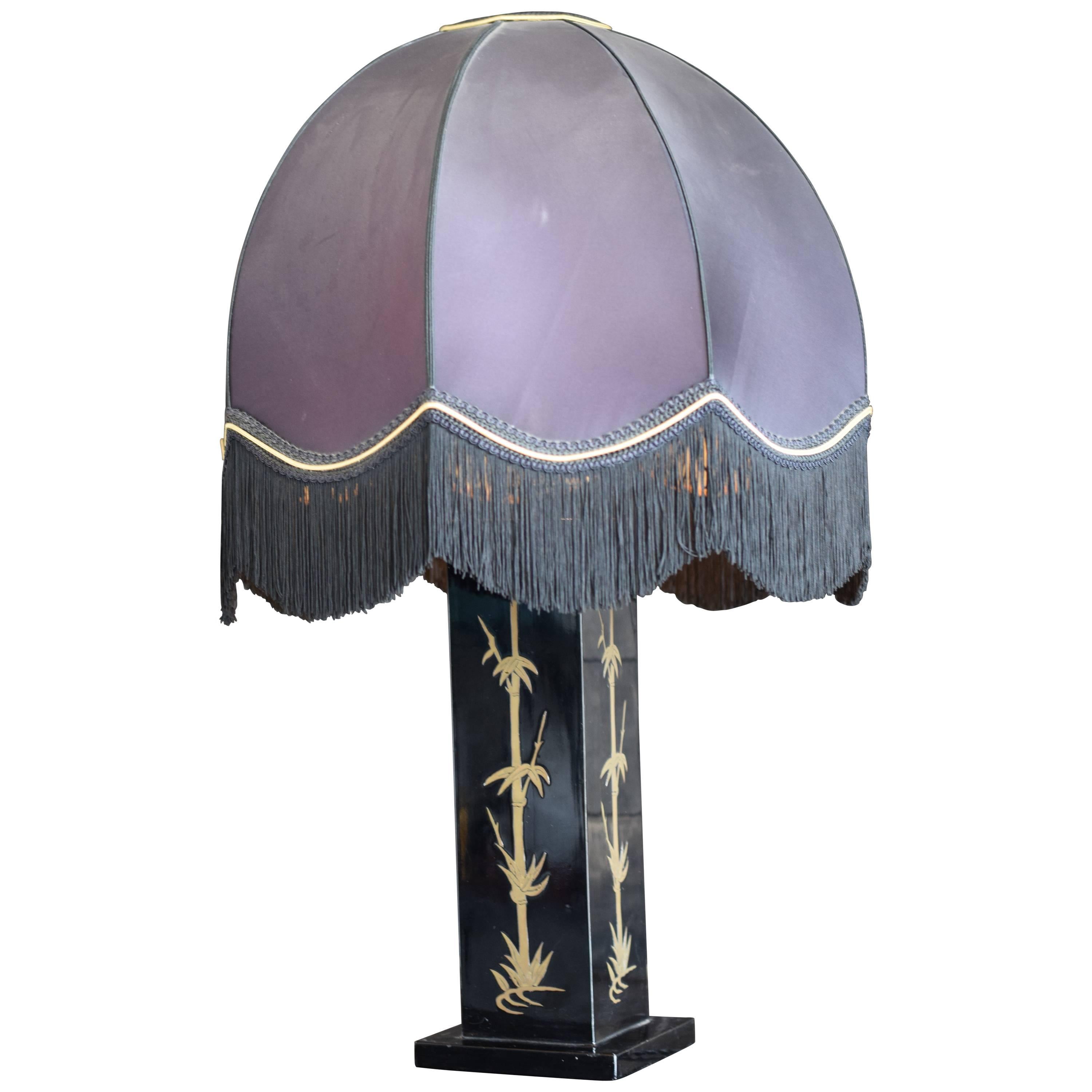1970s Table Lamp on Japanese Lacquer Foot in the Style of Jean Claude Mahey For Sale