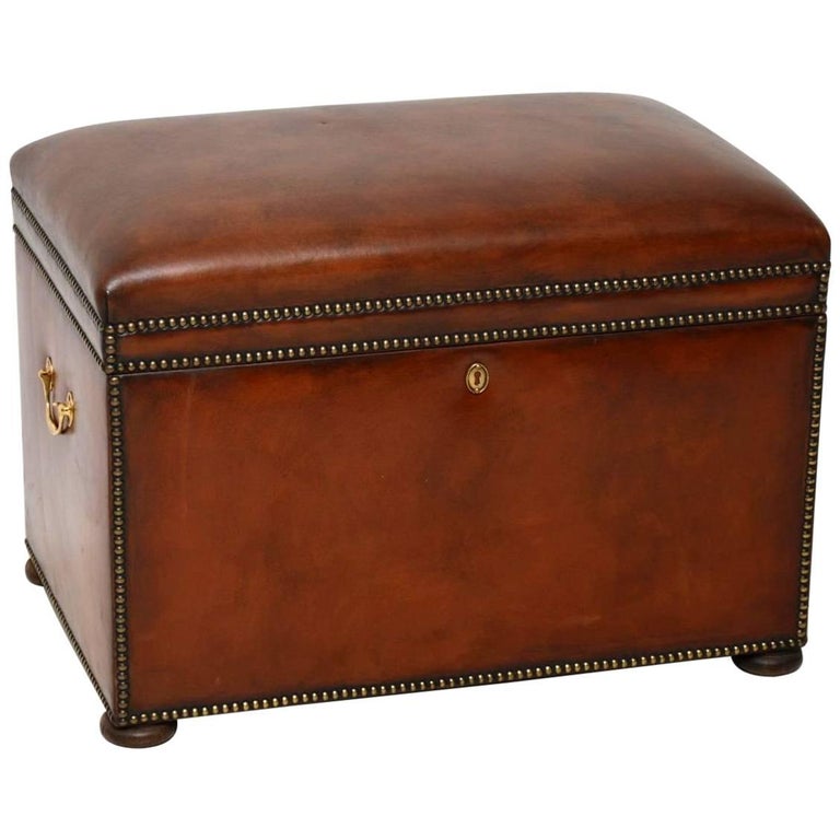 Vintage HandTooled Peruvian Round Leather Ottoman For Sale at 1stdibs