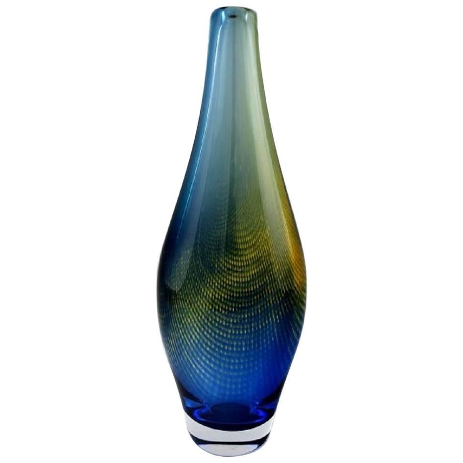 Large Sven Palmqvist, Orrefors Kraka Art Glass Vase, Net Pattern For Sale