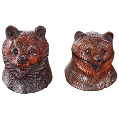 Two Antique Carved Ink Wells Black Forest Bears