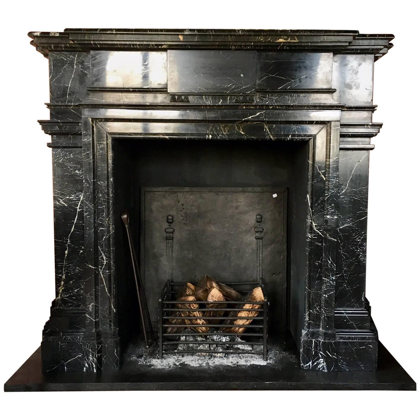 Large French 19th Century Nero Marquina Fire Place
