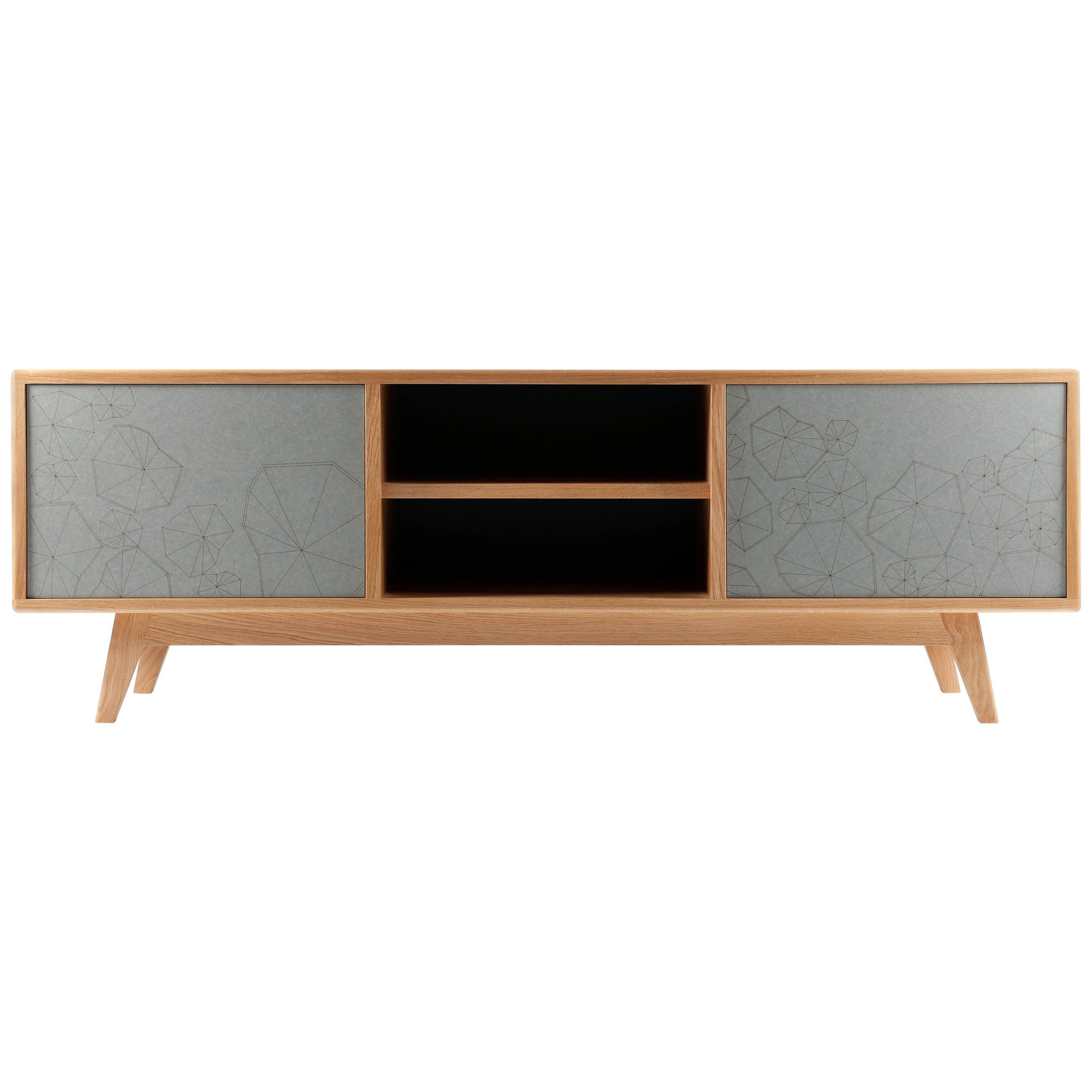 Scandinavian Modern Design "Eklo" Sideboard Cabinet with Contemporary Engraving  For Sale
