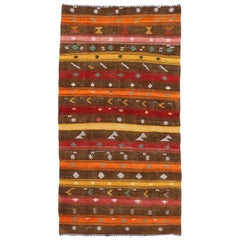 Retro Turkish Kilim Rug with Bohemian Tribal Design and Modern Cabin Style