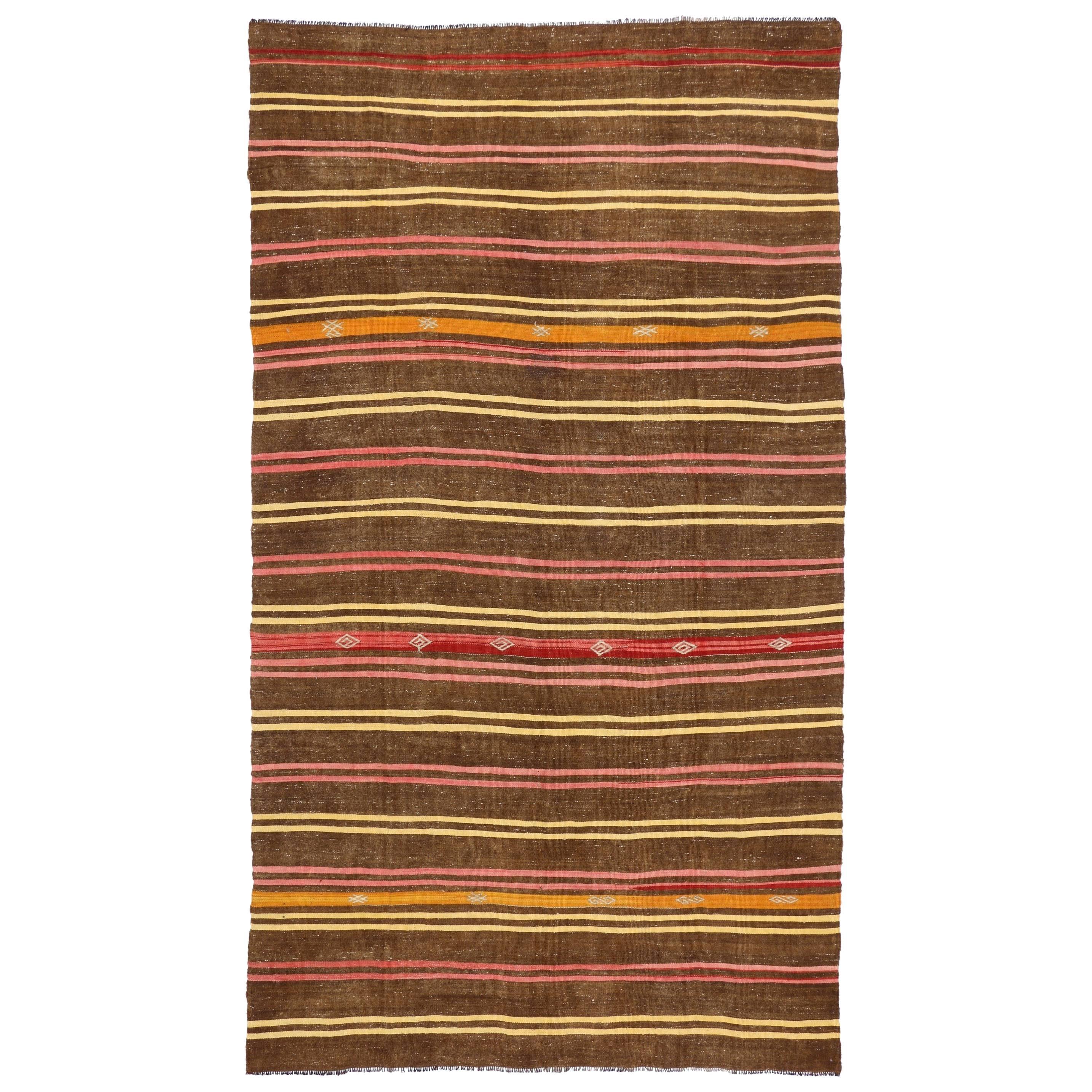 Vintage Turkish Kilim Rug with Bohemian Tribal Design and Modern Cabin Style For Sale