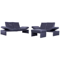 Koinor Raoul Designer Sofa Set Grey Anthracite Leather Three-Seat Couch