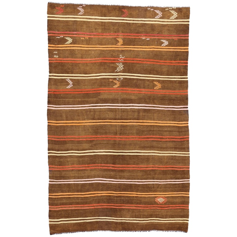 Vintage Turkish Kilim Rug with Bohemian Tribal Design and Modern Cabin