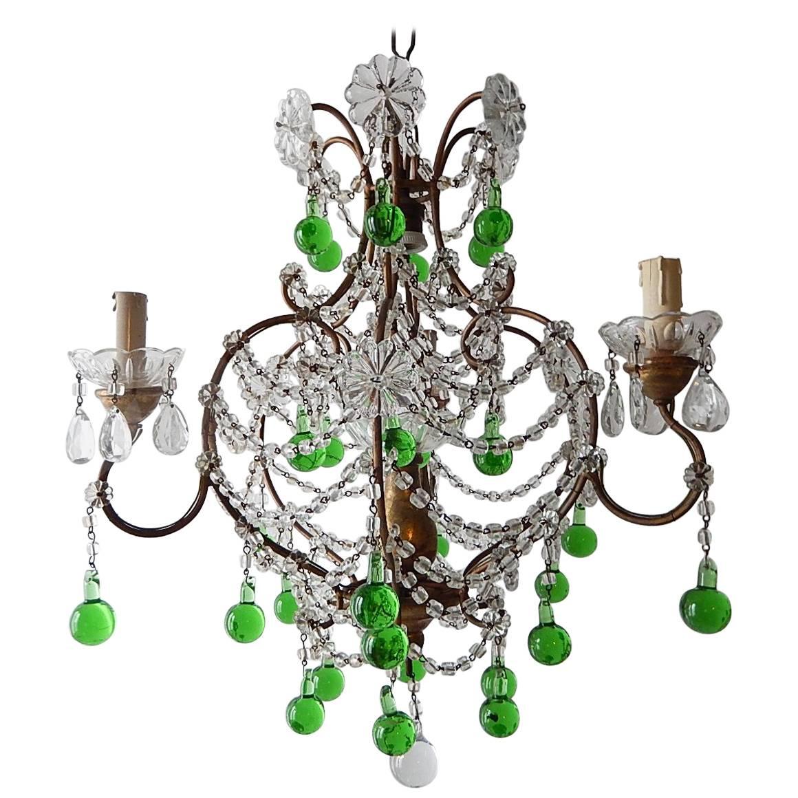 French Green Murano Drops Crystal Chandelier, circa 1930