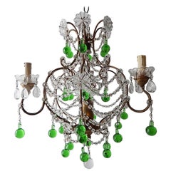 French Green Murano Drops Crystal Chandelier, circa 1930