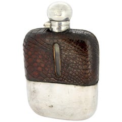 Antique Victorian Silver Plate and Leather Hip Flask by James Dixon & Sons