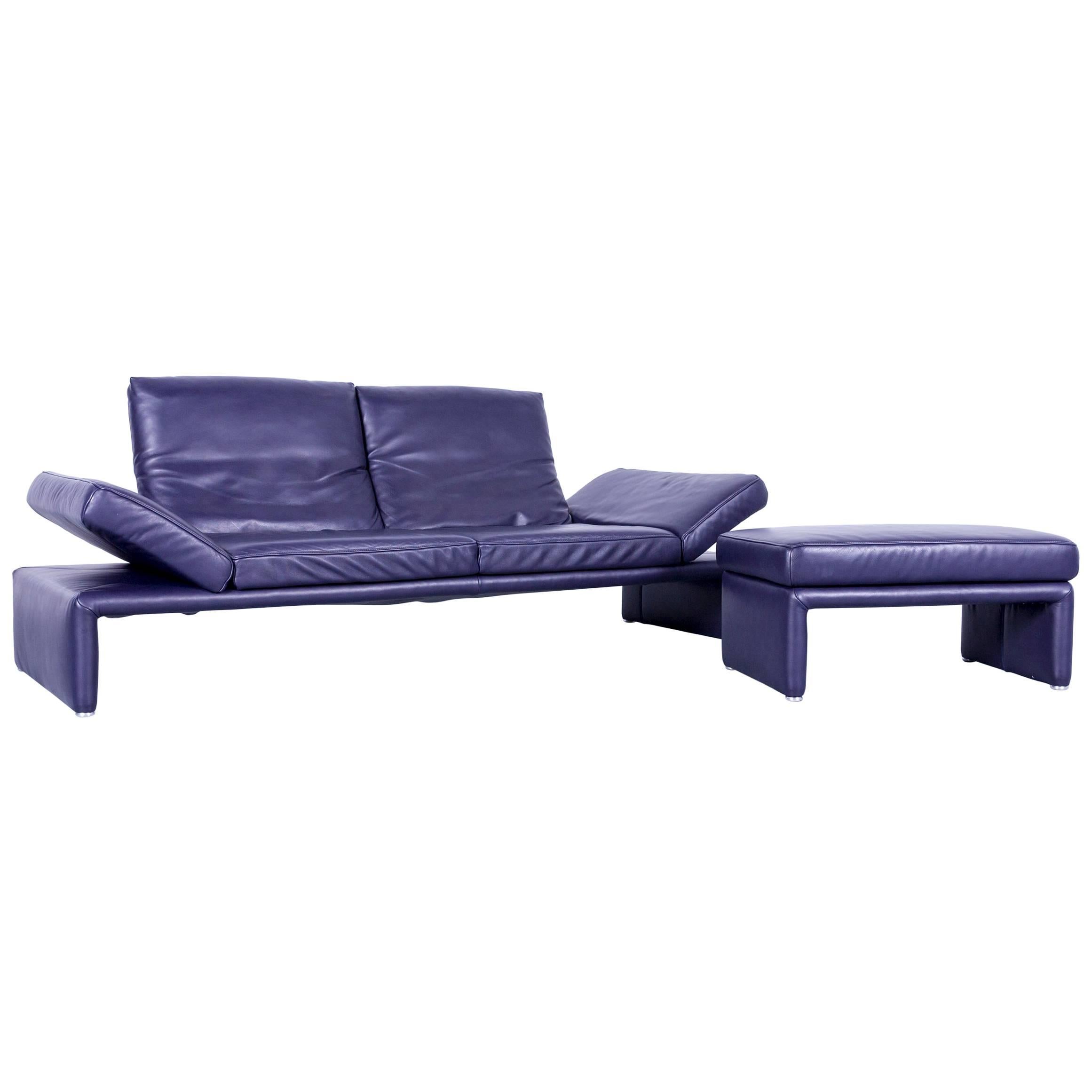 Koinor Raoul Designer Sofa Set Purple Eggplant Leather Three-Seat Couch
