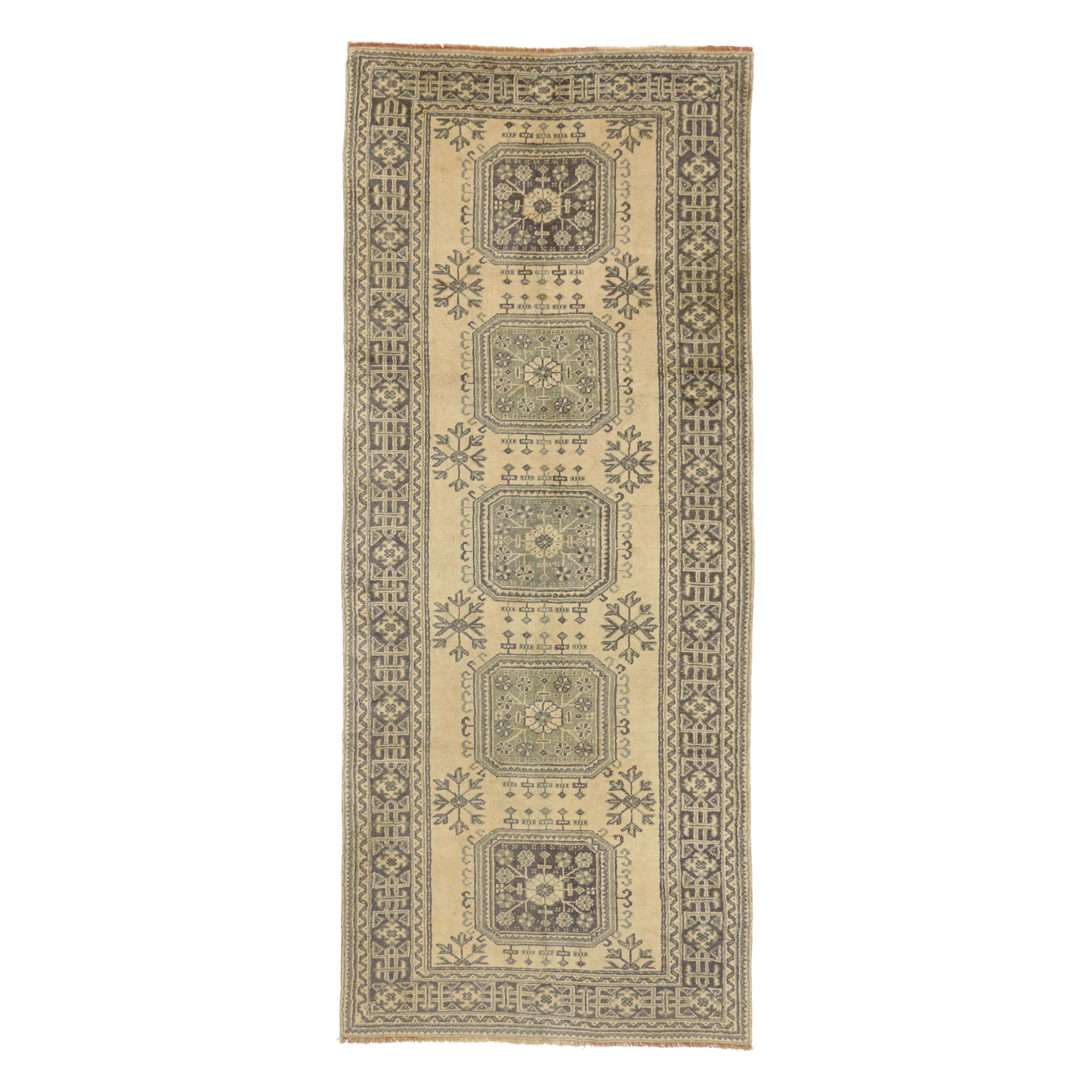 Vintage Turkish Oushak Hallway Runner with Gustavian or French Country Style For Sale