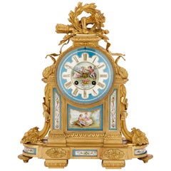 Antique French Sevres Style Porcelain and Gilt Bronze Mantel Clock