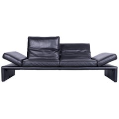 Koinor Raoul Designer Sofa Black Leather Three-Seat Couch Dark